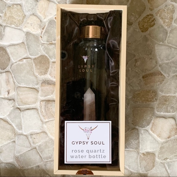 Anthropologie Gypsy Soul Rose Quartz Crystal Glass Water Bottle - Picture 2 of 7
